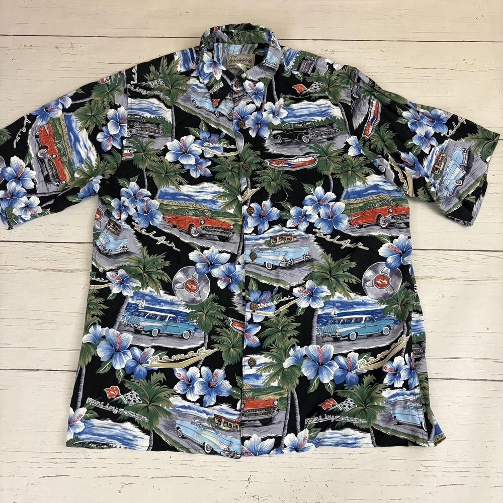 Reyn Spooner Hawaiian Shirt Mens XL Multicolor Chevy Bel Air Nomad Cars Aloha